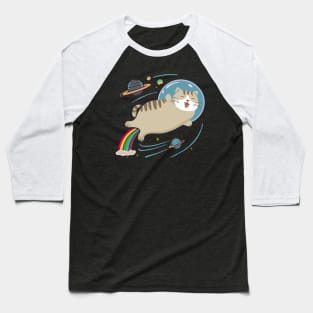 Rainbow-Powered Space Adventure with a Happy Meowgical Cat Baseball T-Shirt